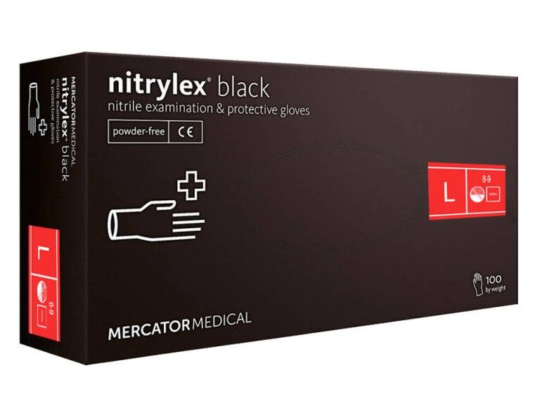 Рукавиці Нітрил Чорні "L" MERCATOR MEDICAL Nitrylex (100шт) 00-00000364 фото