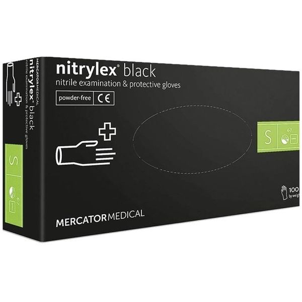 Рукавиці Нітрил Чорні "S" MERCATOR MEDICAL Nitrylex (100шт) 00-00000367 фото