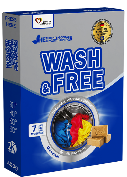 Порошок д/прання унів 400гр ВашФрі (Wash&Free) 00-00001195 фото Порошок д/прання унів 400гр ВашФрі (Wash&Free) 00-00001195 фото
